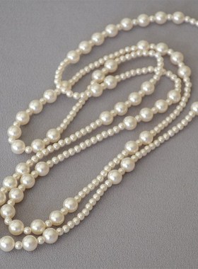 秋冬新潮韩版气质时尚大小珍珠间隔不规则长款Q多层叠带项链毛衣