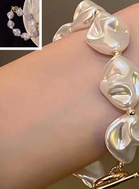 不规则T形扣珍珠手链项链新款潮轻奢M高级感小众设计配饰品