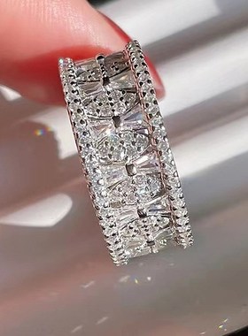 珠宝 2023新款9t25银排钻戒指女欧美风个性时尚百搭女款戒指