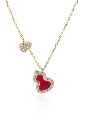 轻奢小众设计感18k红葫芦项链女 吊坠高级感不掉色V钛钢锁骨链饰