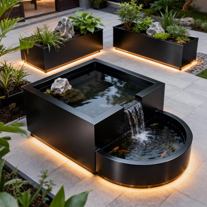 不锈钢鱼池成品定制流水摆件室内外庭院阳台客厅造景装饰循环水景,淘宝优惠券,粉丝福利购,淘宝优惠卷