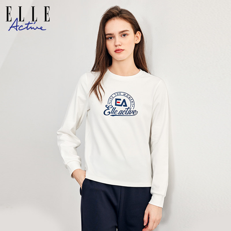 ELLE ACTIVE女装运动T恤休闲圆领印花长袖打底衫户外通勤长袖上衣,淘宝优惠券,粉丝福利购,淘宝优惠卷