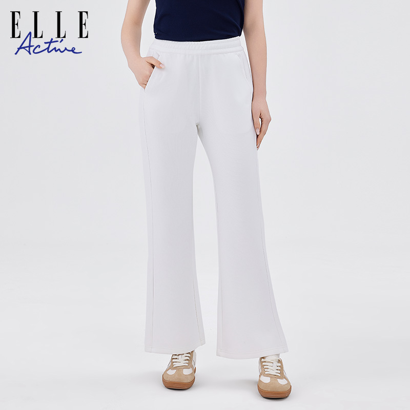 ELLE ACTIVE裤子女装新款长裤休闲松紧腰舒适显瘦微喇裤运动长裤 - 图1