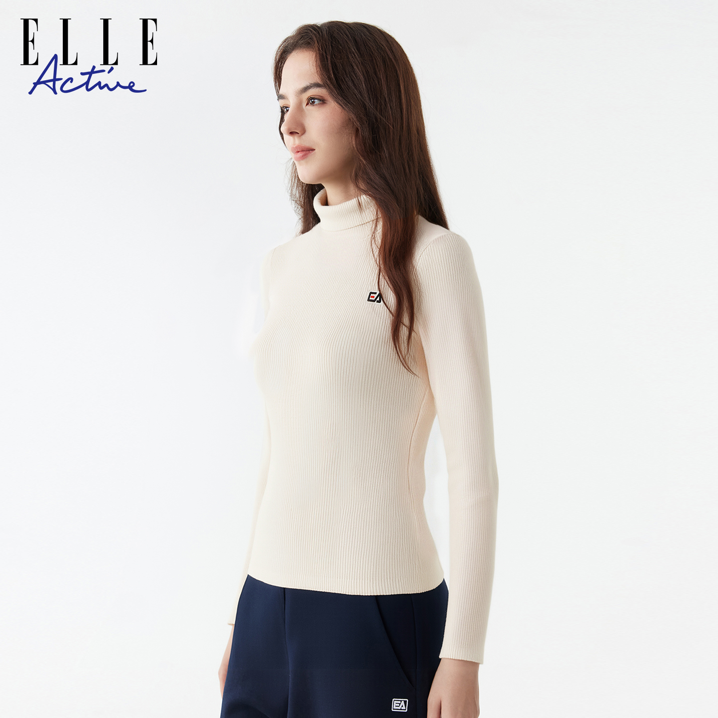 ELLE ACTIVE小高领打底衫25年秋款弹力修身显瘦百搭简约长袖T恤女 - 图1