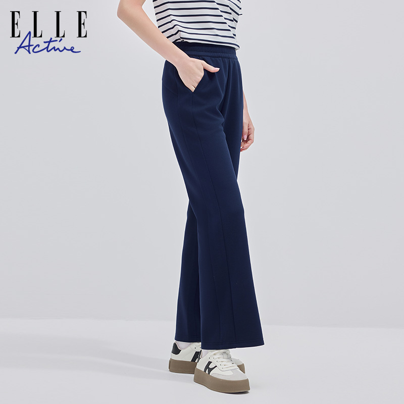 ELLE ACTIVE裤子女装新款长裤休闲松紧腰舒适显瘦微喇裤运动长裤 - 图0