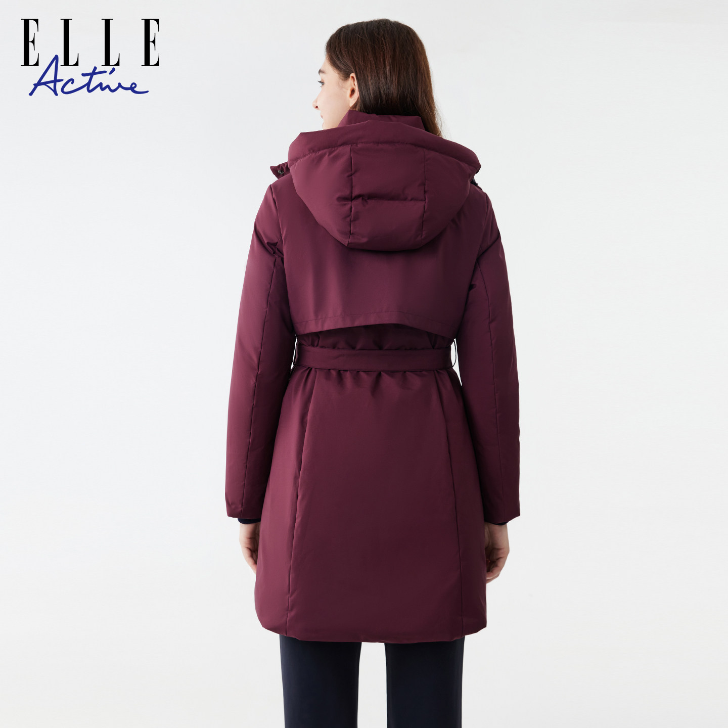 ELLE Active女装防风连帽中长款羽绒服25年冬款户外保暖收腰外套,淘宝优惠券,粉丝福利购,淘宝优惠卷