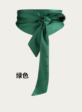 女士宽腰封黑色绿色丝绸缎面绑带衬衫收腰连衣裙蝴蝶结腰带砖红色