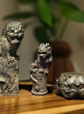 中式龙柱摆件鱼缸造景石桌面装饰品茶宠招财龙年摆件入户玄关家居