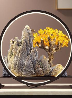 新中式创意家居装饰摆件假山流水发财树办公室客厅玄关招财工艺品