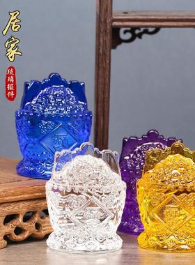 鼎风阁 七彩琉璃一桶金摆件水晶聚宝盆招财工位办公桌装饰小摆件