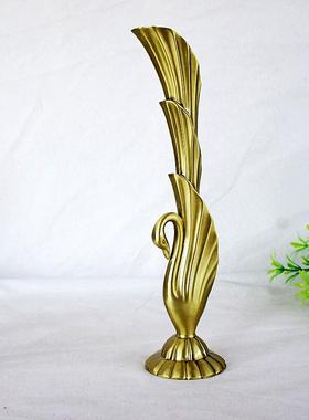 孔雀天鹅花瓶金属制作工艺品家居装饰品电镀古铜色居家饰品精致