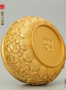 黄铜聚宝盆聚财全铜磨砂元宝聚宝盆家用客厅聚宝盆装饰存钱罐摆件