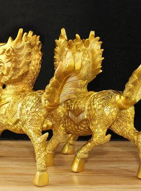 黄铜火麒麟摆件一对八卦公母送子小办公室客厅店铺装饰品开业礼品