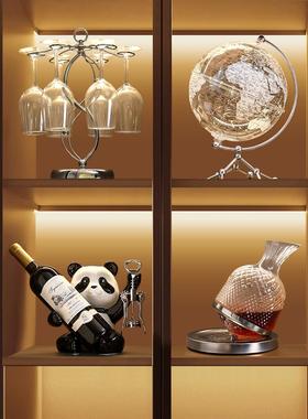 海贝海高档熊猫红酒架摆件客厅酒柜电视柜装饰品家居软装工艺摆设