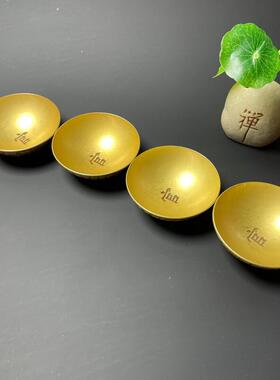 纯黄铜小碗福禄寿喜桌面摆件四个功夫茶具茶杯仿古工艺品家居饰品