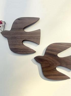 樱桃木鸟挂件墙壁挂饰原木风纯实木装饰手工家居工艺品温馨小燕子