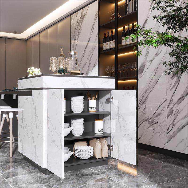 轻奢岩板岛台餐桌一体可伸缩家用开放式厨房中岛台多功能茶桌吧台 - 图2