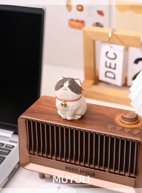 手工木雕布偶猫丨猫咪办公室工位电脑桌面摆件创意装饰品可爱礼物
