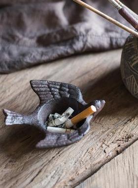 美式乡村创意金属铸铁复古怀旧手工铁艺烟灰缸收纳盒烛台蜡烛台