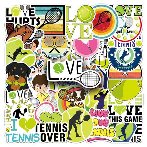 50张网球涂鸦个性跨境体育运动创意咕卡DIY滑板行李箱贴纸防水 - 图0