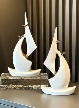 一帆风顺帆船摆件轻奢高档办公室高级感小众酒柜电视柜客厅装饰品