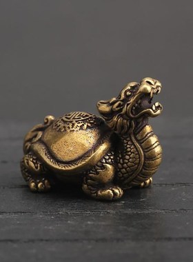 纯黄铜龙龟手把件办公桌招财霸下茶宠小摆件招财家居家Z饰工艺礼