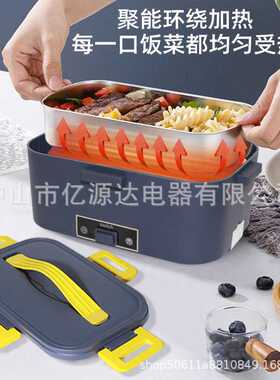 新款免注水电热饭盒 无水加热饭盒二合一车载可插电便当午餐盒80W