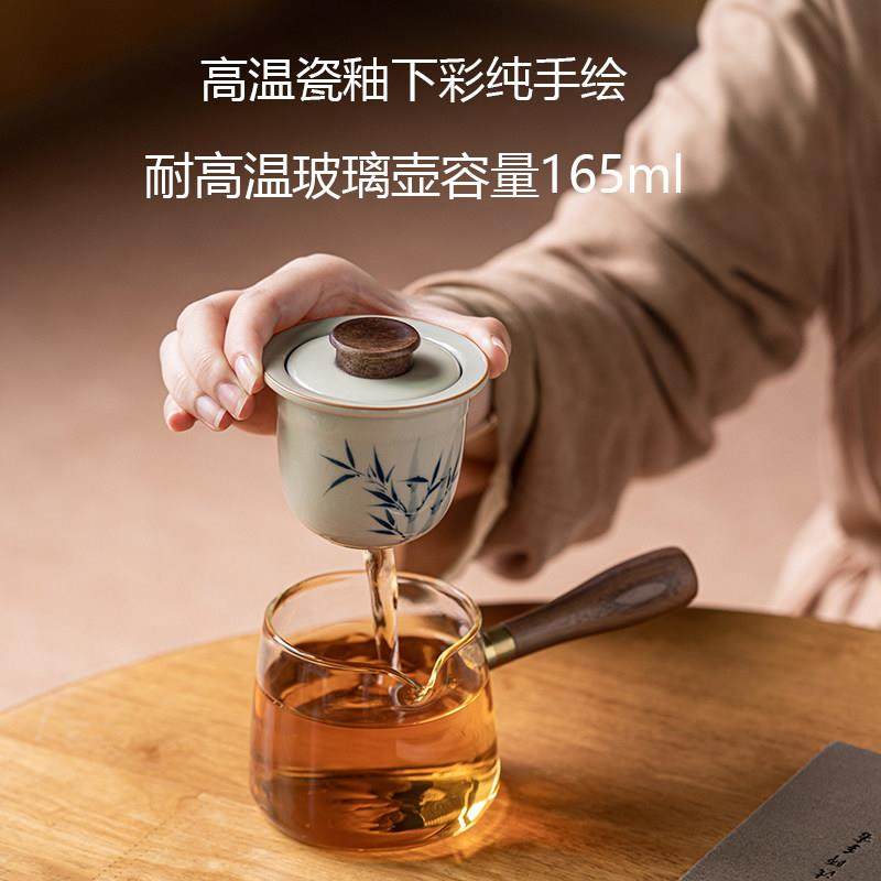 手绘竹子耐高温玻璃侧把壶单壶泡茶家用女士陶瓷内胆过滤功夫茶具,淘宝优惠券,粉丝福利购,淘宝优惠卷