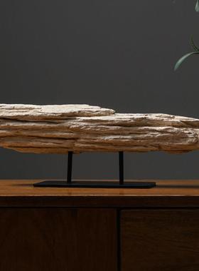 新中式客厅茶桌上摆件装饰品木化石横柴摆设侘寂风玄关细长 石头