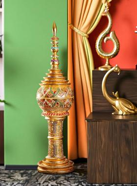 泰国佛塔摆件装饰工艺品实木挖空宝塔收纳酒店民宿会所泰式软装