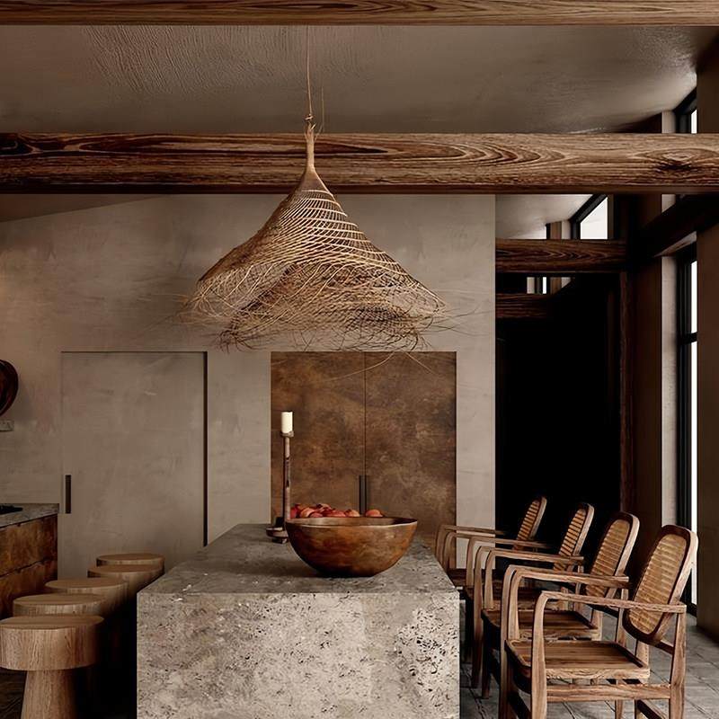 侘寂风餐饮吊灯中式客厅饭厅茶室禅意灯民宿书房床头日式藤编吊灯,淘宝优惠券,粉丝福利购,淘宝优惠卷