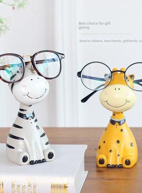 创意动物庄园眼镜框架装饰品镜子桌面存储展示站可爱的鹿装饰女孩