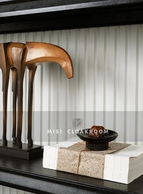 侘寂风样板间客厅书房书柜书架摆件电视柜民宿高级感软装饰品组合