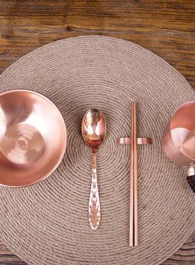铜碗纯铜碗餐具家用饭碗铜勺铜筷子紫铜茶杯铜碗筷套装白癜克星风