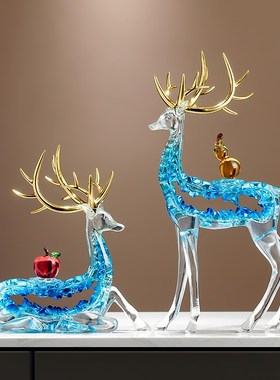 福禄双收鹿摆件轻奢高档r客厅酒柜电视柜办公室装饰品家居乔迁礼