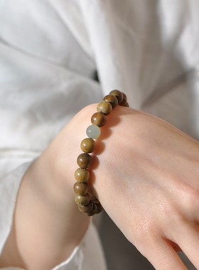 沉水老绿檀佛珠手链m和田玉古风简约檀香木手串转运国风文艺男女