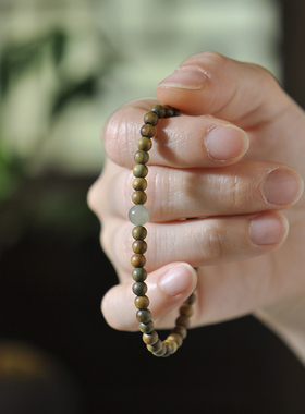 平步青云原创老绿檀佛珠手链和田青玉古风简约4m檀香Y木手串文艺