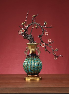 全铜兰花摆件大漆花瓶入r户玄关客厅酒柜桌面装饰开业乔迁新居礼