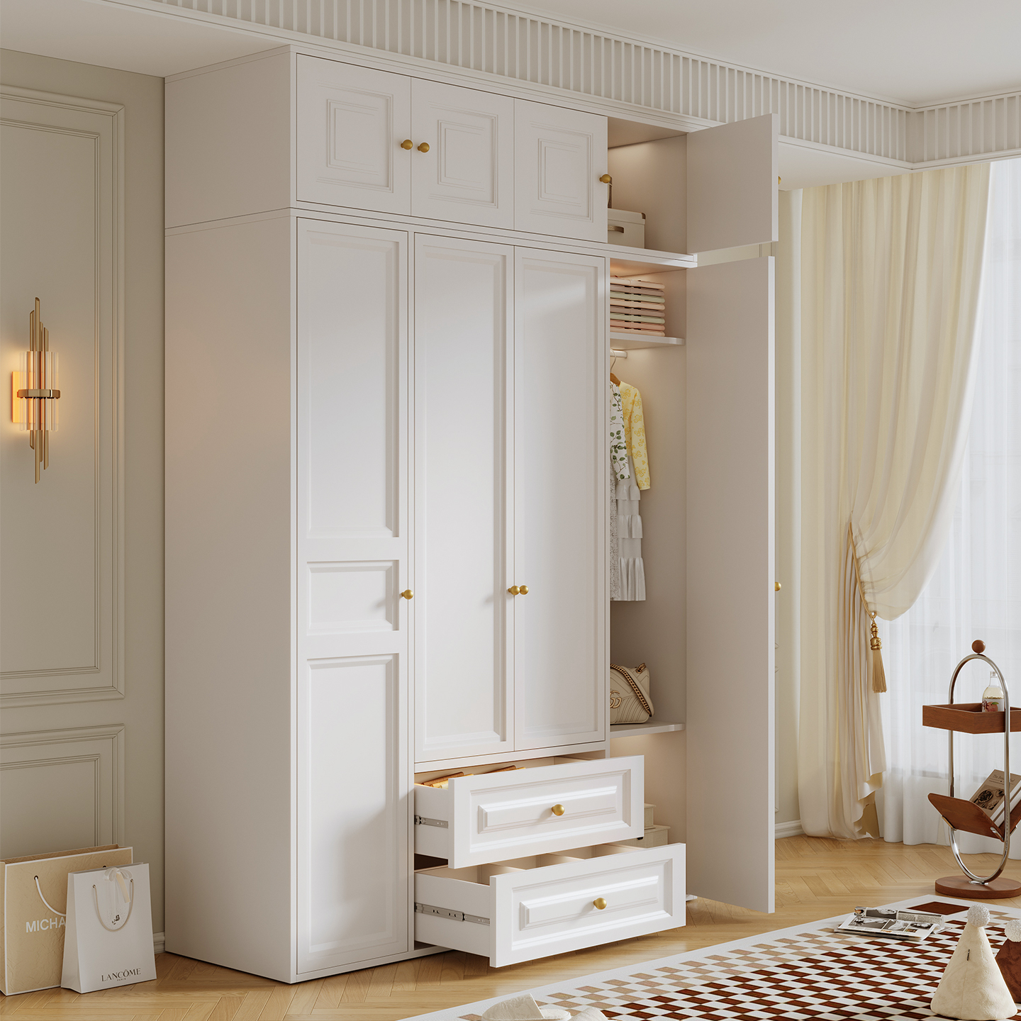 翘喜鹊奶油风钢制衣柜无甲醛衣橱家用儿童卧室大容量收纳柜储物柜 - 图0