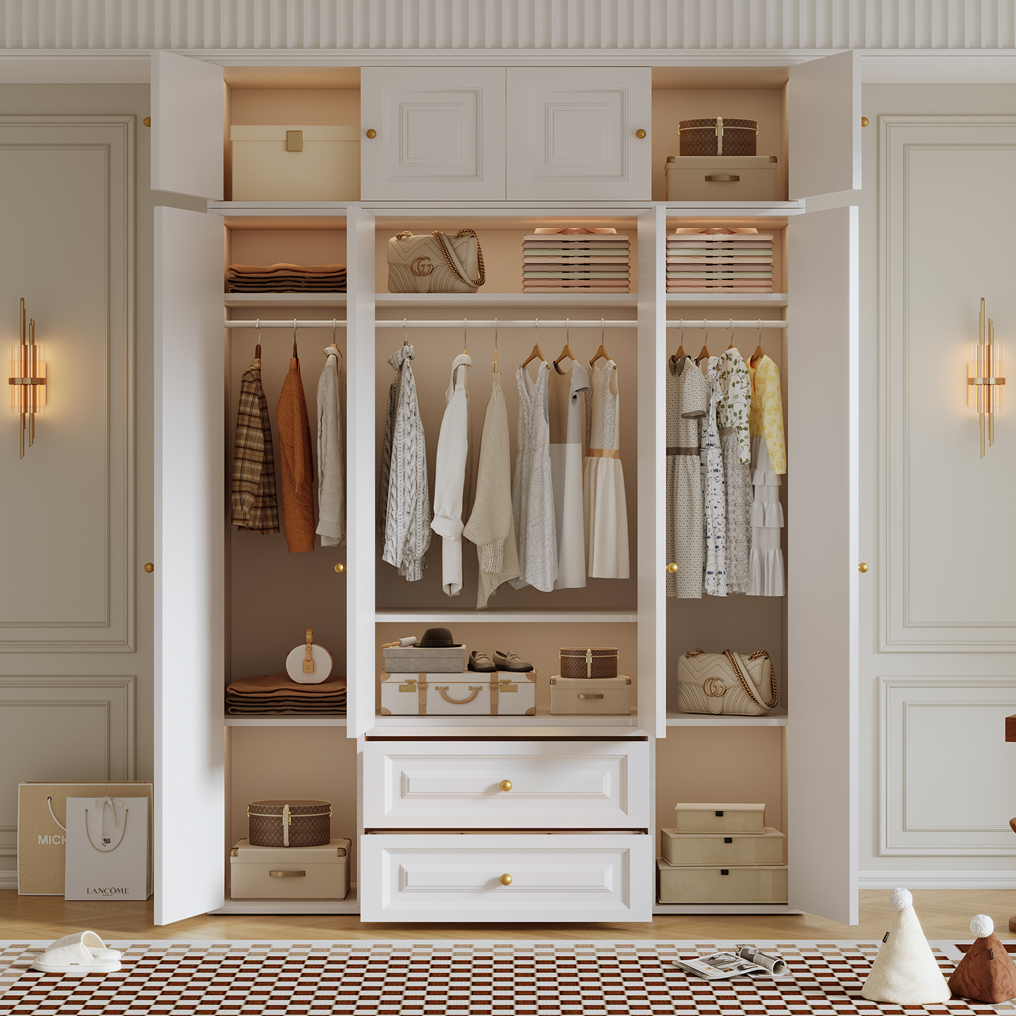 翘喜鹊奶油风钢制衣柜无甲醛衣橱家用儿童卧室大容量收纳柜储物柜 - 图1