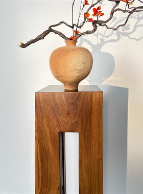 中古风方形几何原木玄关摆件诧寂风造景装饰实木墩子香樟木底座