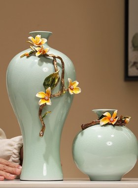 新中式珐琅彩陶瓷花瓶摆件高档创意客H厅电视柜餐桌玄关艺术装饰