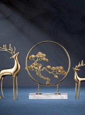 招财铜鹿摆件高档家居客厅电视柜装饰摆件轻奢办公室桌面乔迁礼物