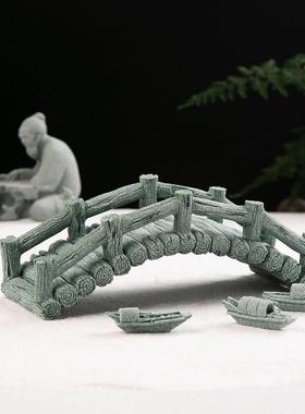 中式微景观摆件桌面盆景小拱桥青板桥青砂石水族桥枯山水拱桥摆件