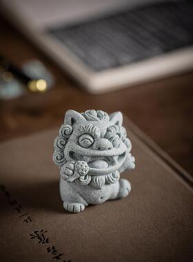 创意麦巴吉他可爱小狮子茶宠物装饰品国家潮流狮子鱼缸美化客厅桌