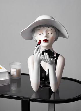 轻奢都市女孩个性摆件摩登女郎电视柜玄关美容店铺橱窗装饰工艺品