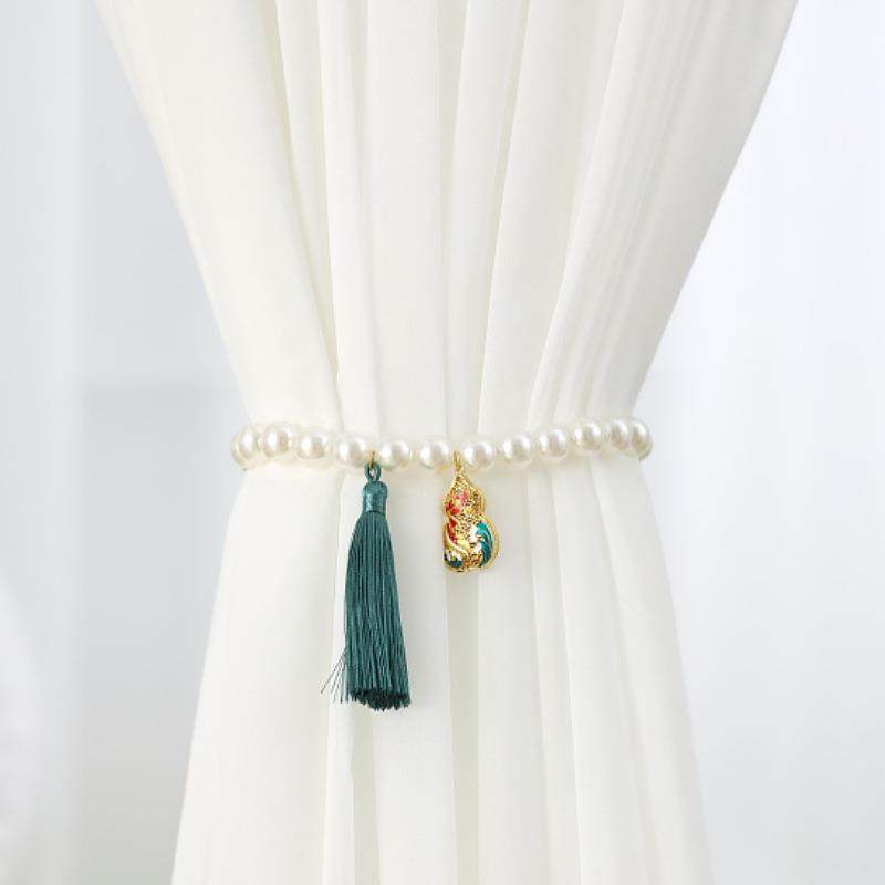 新款磁吸窗帘绑带abs珍珠收纳窗帘扣窗帘绑绳装饰蝴蝶结 - 图0