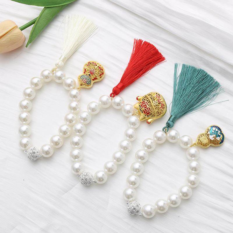 新款磁吸窗帘绑带abs珍珠收纳窗帘扣窗帘绑绳装饰蝴蝶结 - 图1