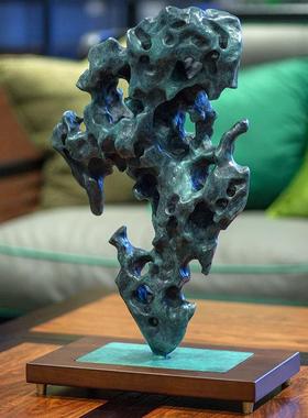 太湖石摆件 靠山石头 铜工艺品 中式客厅电视柜装饰品玄关艺术品