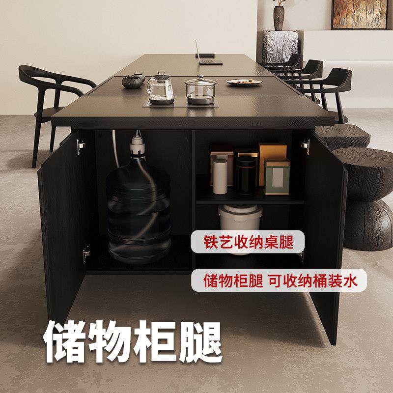 实木茶桌茶台烧水壶一体嵌入式黑色侘寂风原木大板长条桌办公桌,淘宝优惠券,粉丝福利购,淘宝优惠卷